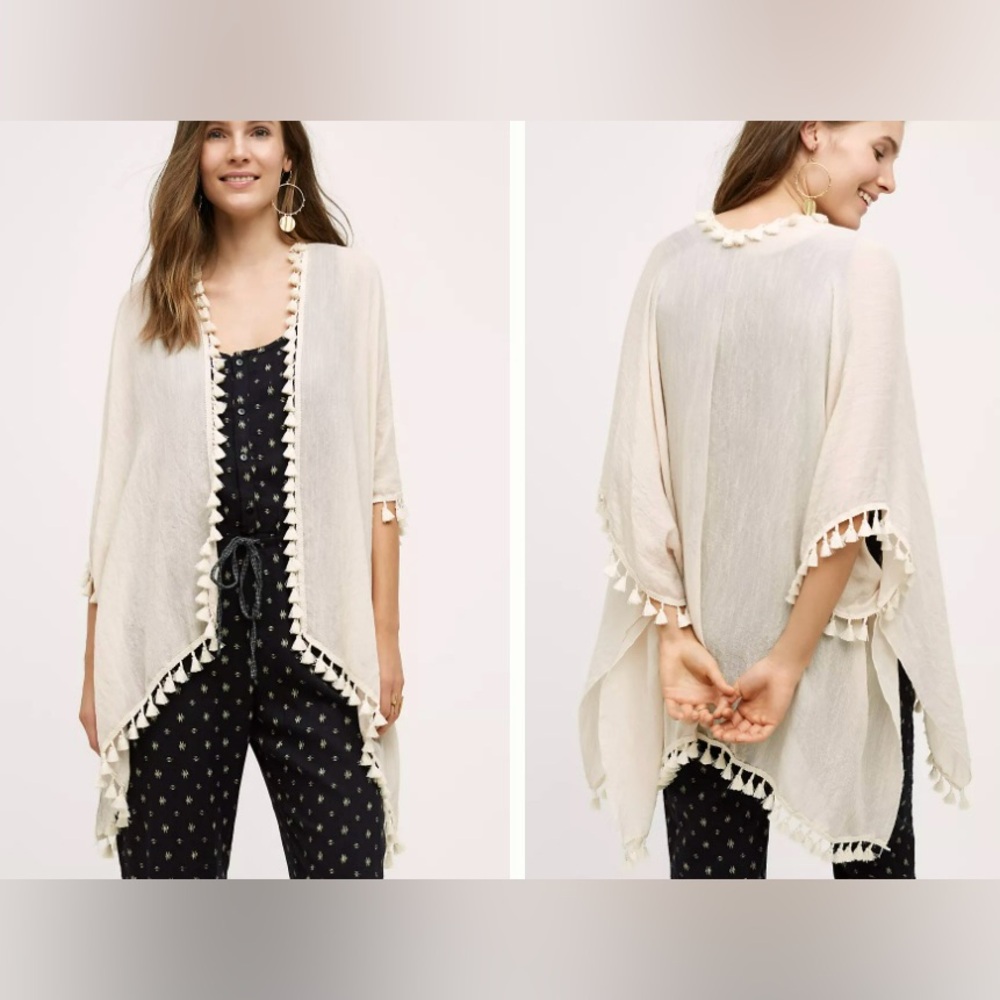 Anthropologie Evelyn K Tassel Trim Open Kimono-One Size